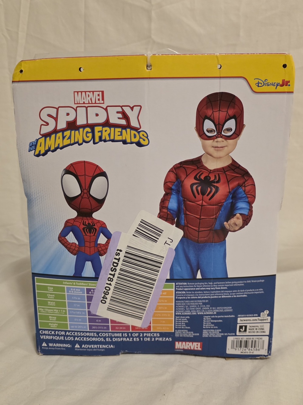 Marvel Spidey Spider-Man Toddler Costume 3T-4T Padded Jumpsuit Fabric Mask NEW - Picture 2 of 9